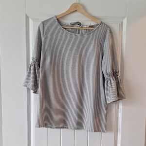 Striped Black and White Women's Ruffled Sleeve Top Size L